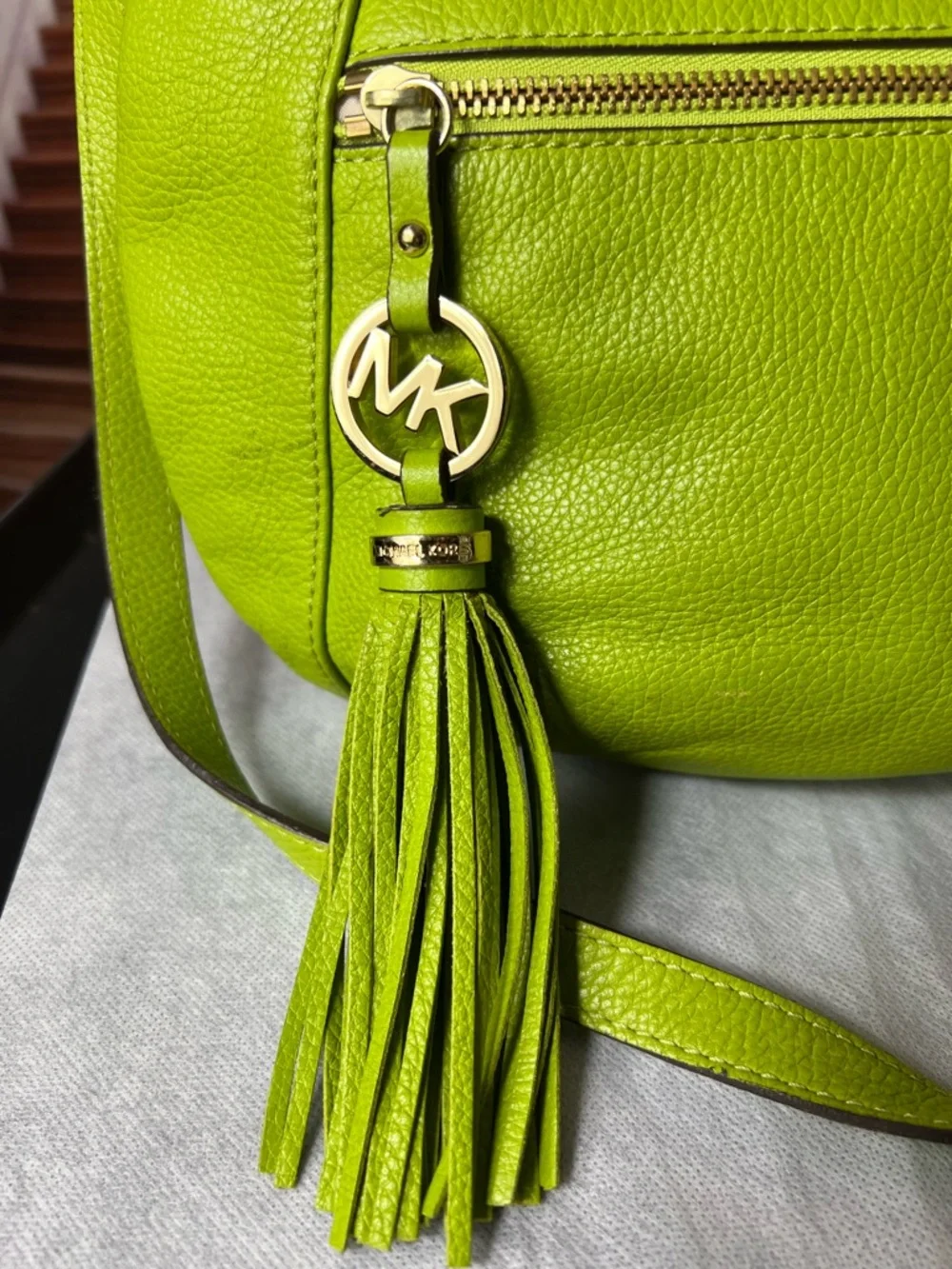 Michael Kors Neon Lime Leather Tassel Shoulder Bag